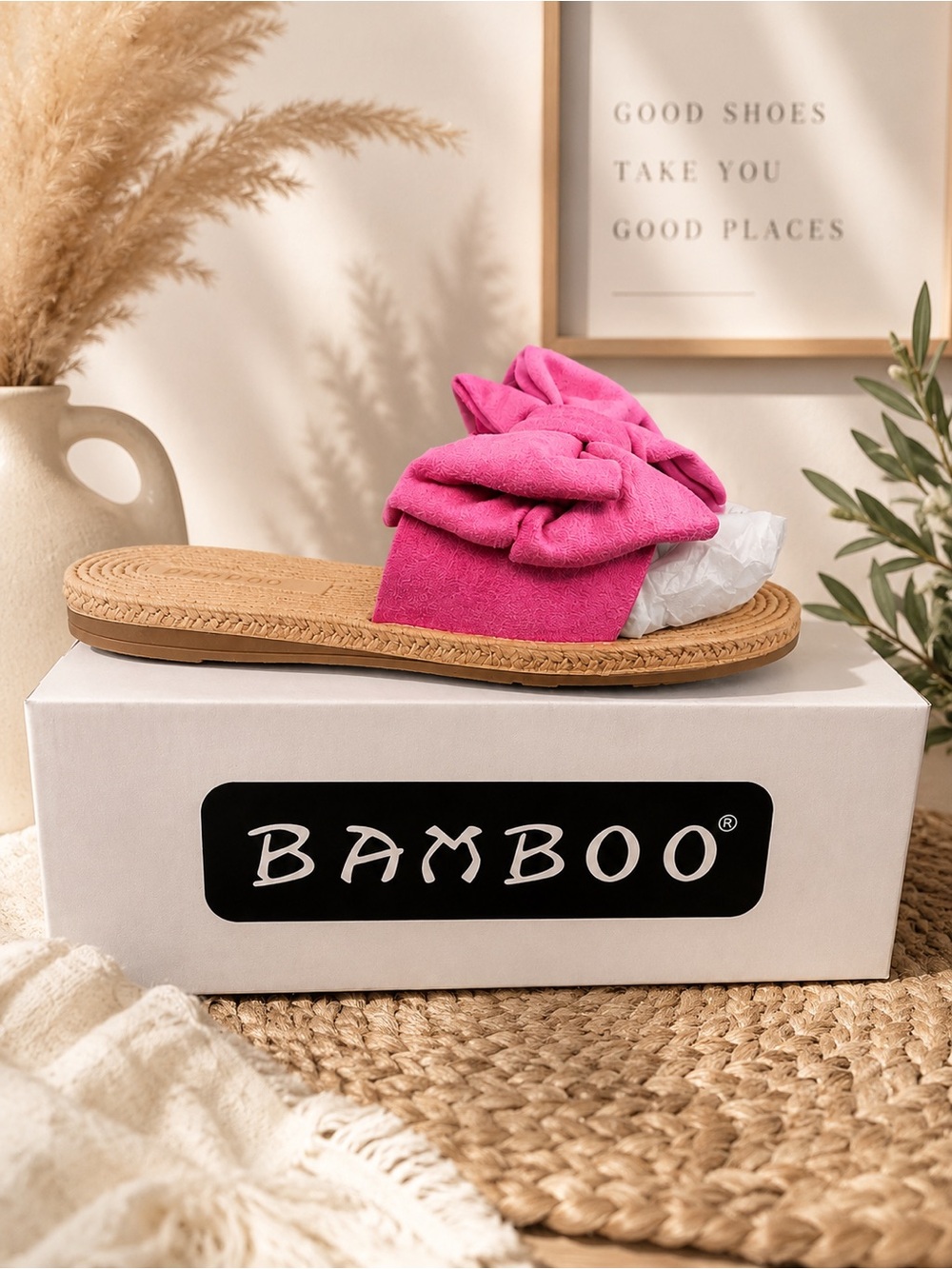 BAMBOO Hot Pink Knotted Slide Sandal